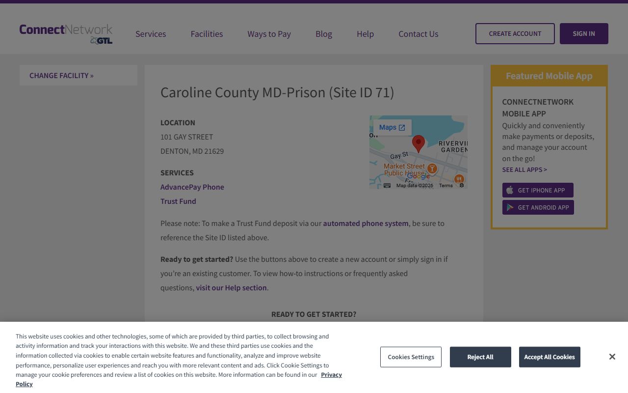 Caroline County Detention Center ConnectNetwork Site ID 71 inmate account services