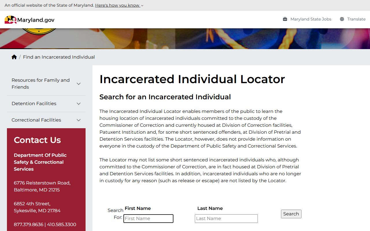 Maryland DPSCS locator for Caroline County state inmate custody after jail sentencing